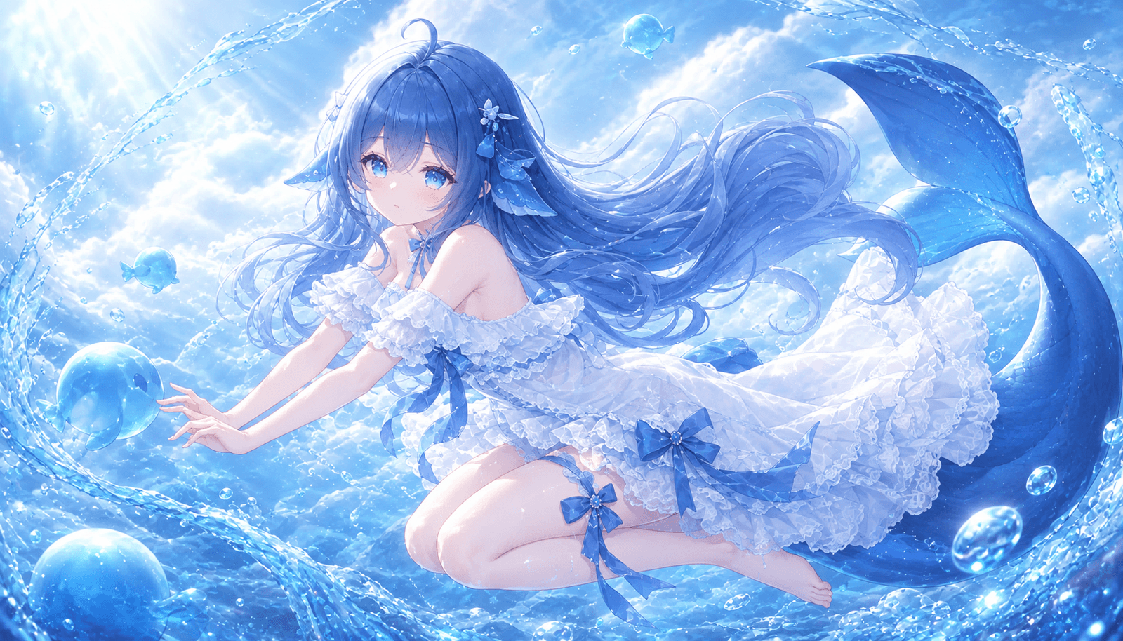 梦幻深海蓝发人鱼少女