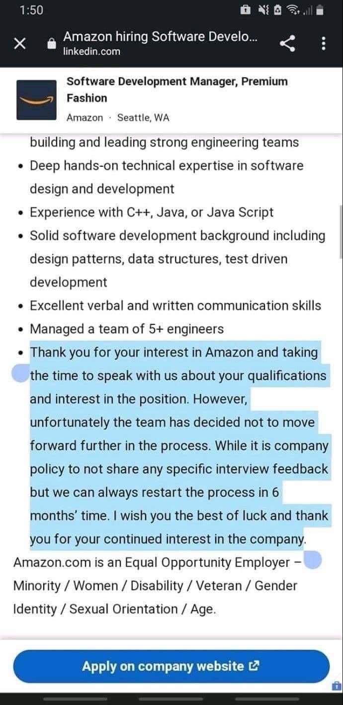 Amazon really out here firing people before they’ve even applied lmao