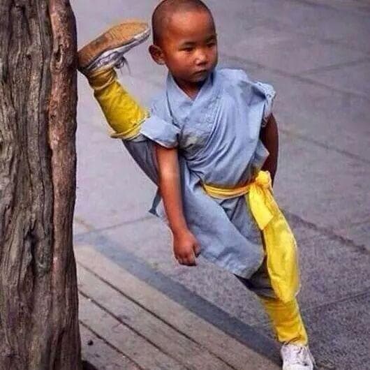 Chinese boy stretching